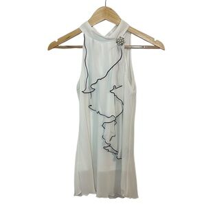 BCX sleeveless high neck white blouse, ruffles, XS